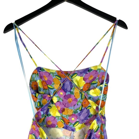 NWT Women's Zara Floral Print Mini Purple Open Strappy Back Dress Size XL - Picture 4 of 12